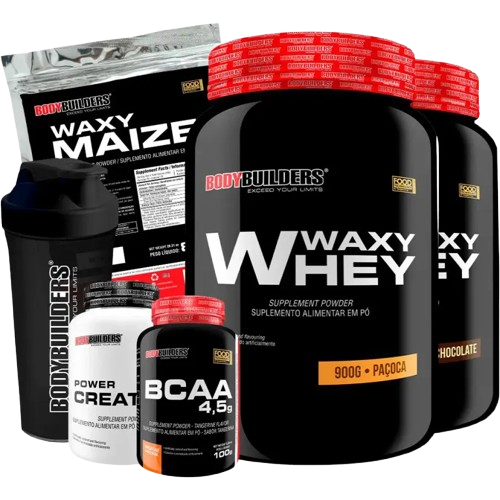 Kit Waxy Whey 900g + BCAA + Creatina + Waxy Maize + Coqueteleira